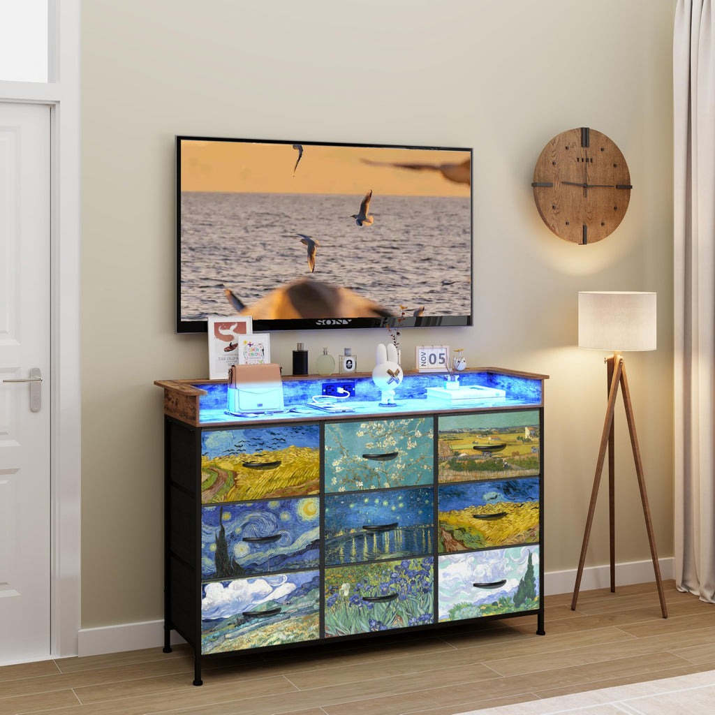 Dresser Van Gogh Dressers with 9 Drawers Chest of Drawers Fabric Clothes Drawer Fabric Closet Organizer Entryway
