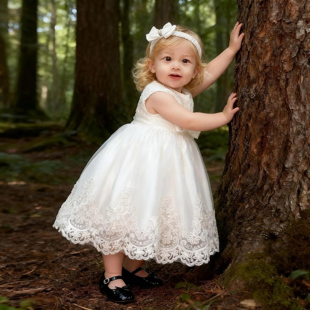 Toddler Baby Girls Embroideries Baptism Dresses Christening Special Occasions Gown for Baby Girl with Headwear