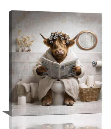 Funny Highland cow Bathroom Wall Art Cow Bathroom Pictures Wall Decor Cow Toilet Bathroom Canvas Painting Print