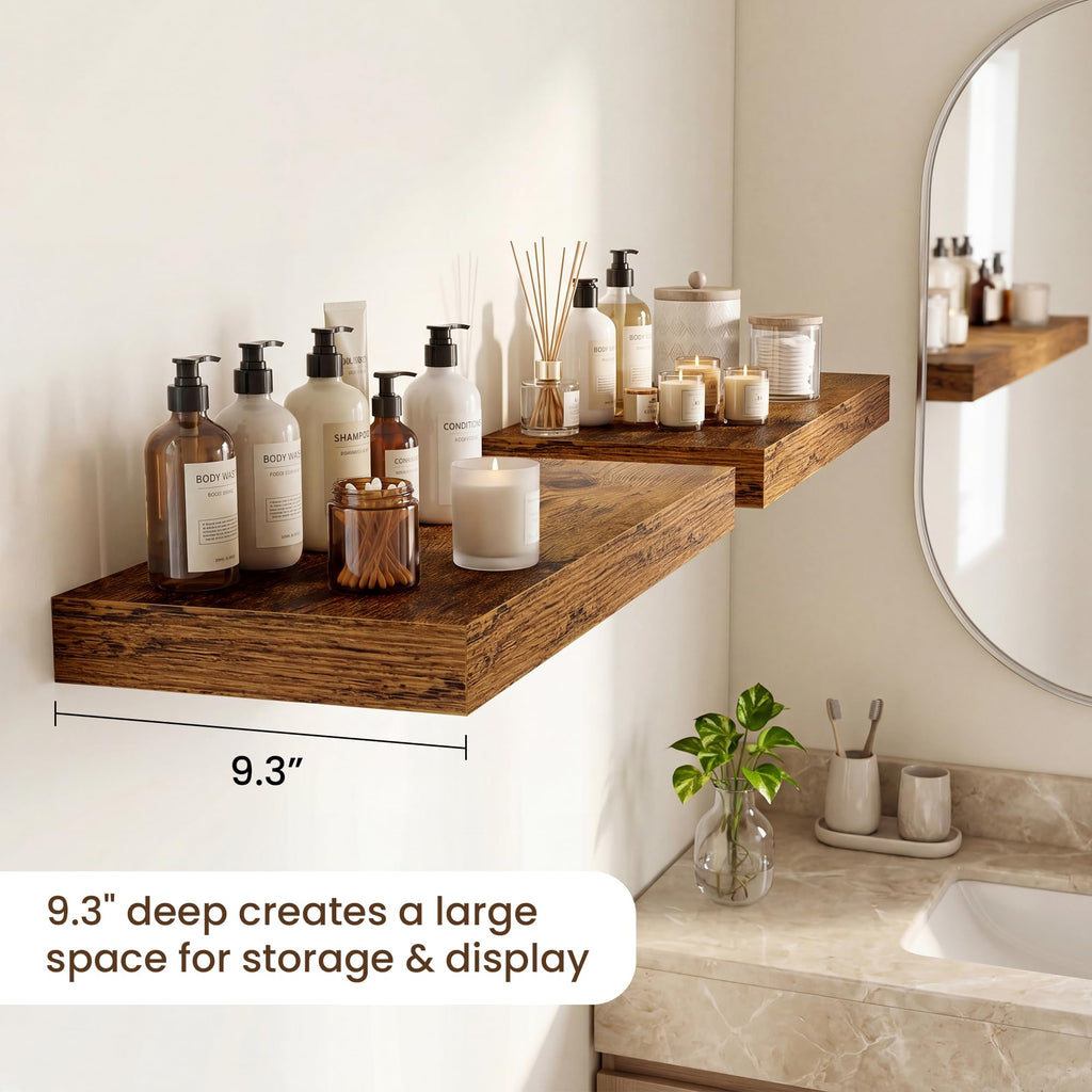 40in Deep Floating Shelves for Wall, Rustic Wall Shelves Bathroom Bedroom Kitchen, Wall Mounted Shelf with Invisible