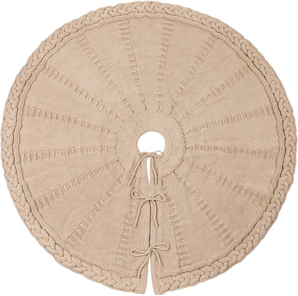 Knit Christmas Tree Skirts, Neutral Tree Skirt, Cozy Christmas Decorations