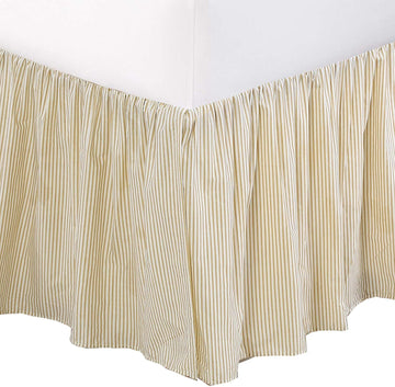 Farmhouse Ticking Cream Ivory Cotton Striped Ruffled Bed Skirt Dust Ruffle, Tailored 16" Drop (King)