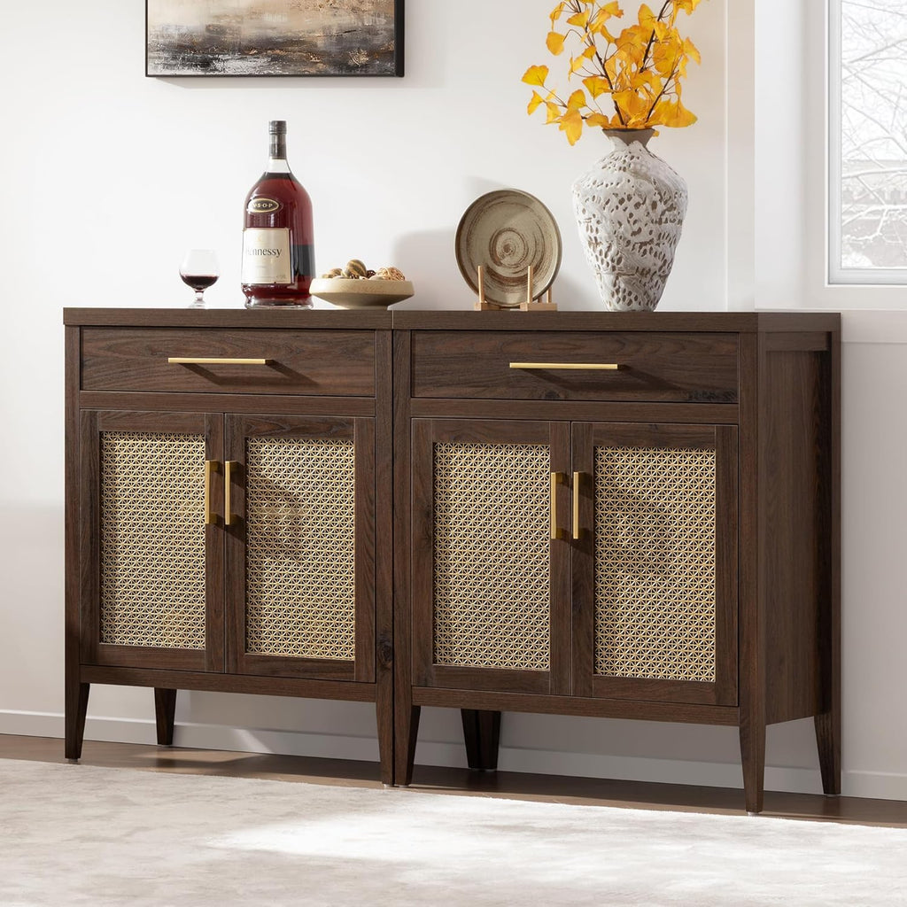 60" Farmhouse Buffet Cabinet with Metal Mesh Doors, Modern Sideboard Credenza with Drawers