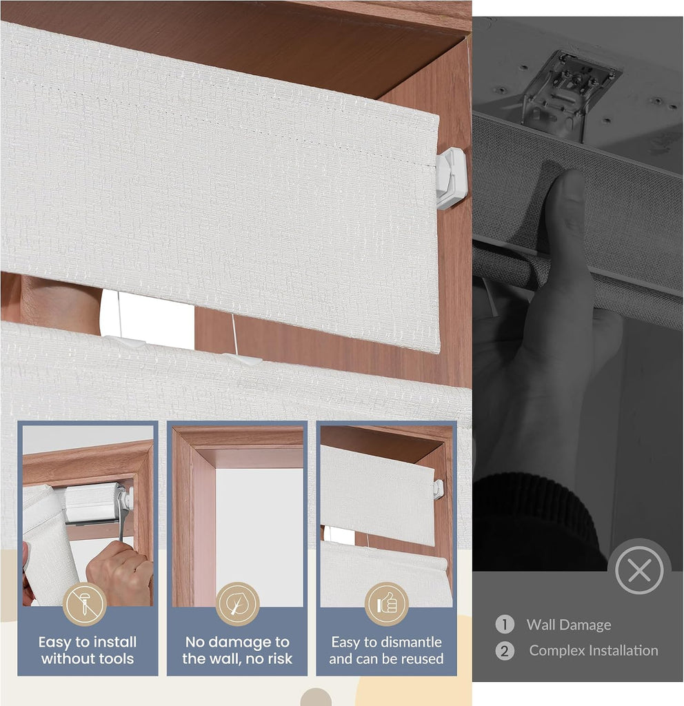 No Drill Cordless Roman Shades for Windows, No Fray Blackout Top Down Bottom Up Roman Blinds No Tools,Easy Install