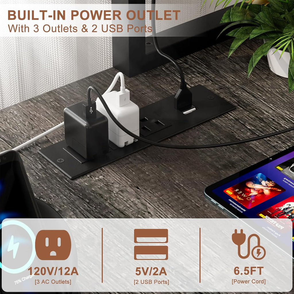 L Shaped Desk Gaming Desk, 59" L Shaped Computer Desk with LED Light & Power Outlet