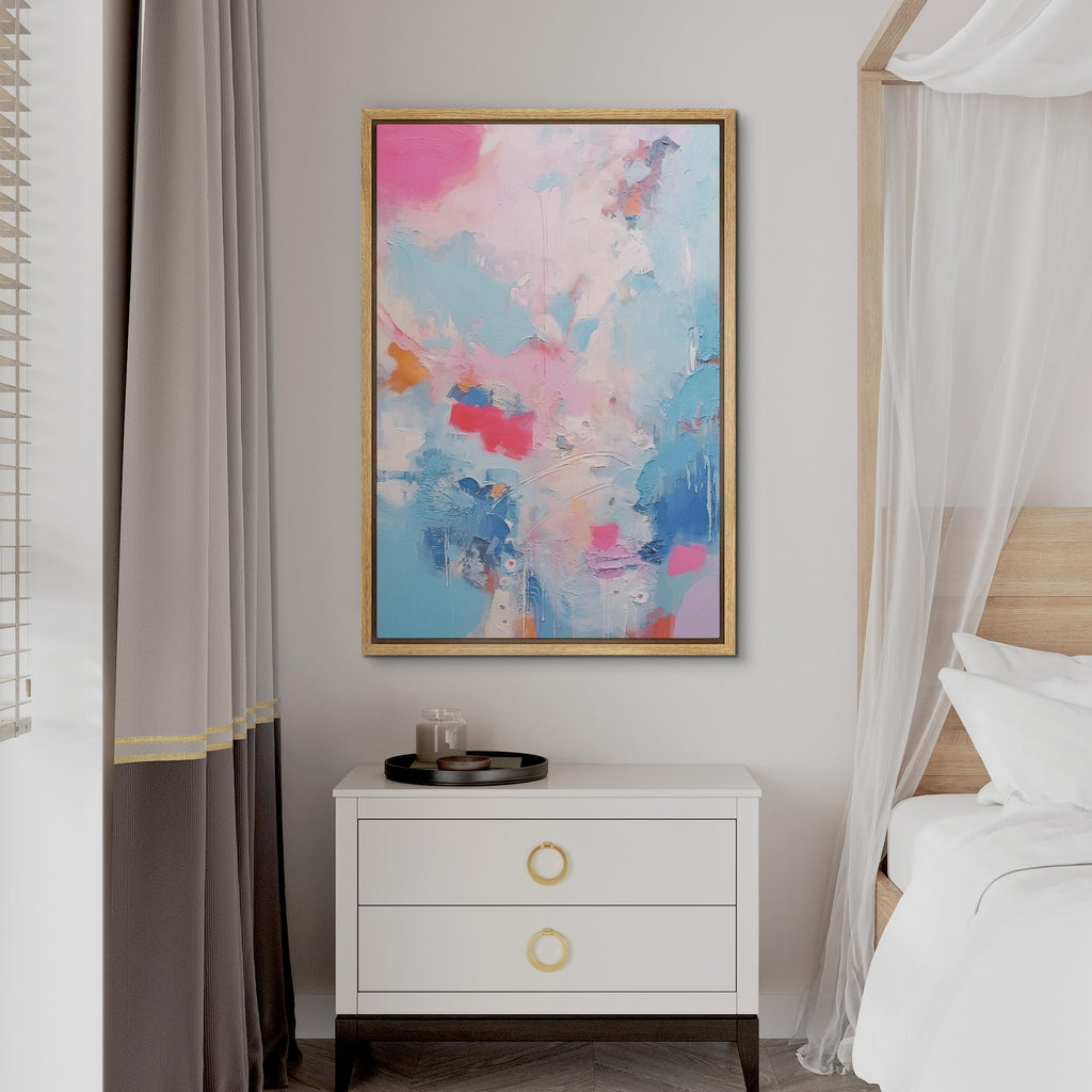 Framed Canvas Print Wall Art Pink Baby Pastel Blue Landscape Abstract Geometric Illustration Minimalism Decorative