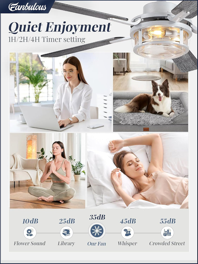 52 Inch Ceiling Fan with Light and Remote,Downrod Mount Farmhouse Ceiling Fan , Quiet 6-Speed Reversible DC Motor