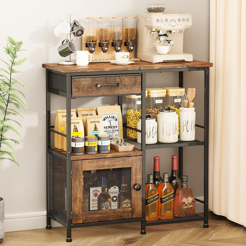 Coffee Bar Cabinet for Home - Farmhouse Coffee Stand Station Multi-Purpose Buffet Sideboard Cabinet with Drawers