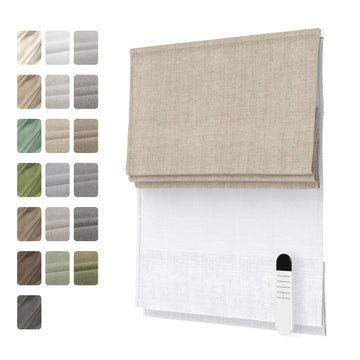 Motorized Day Night Roman Shades with Remote, 66" W x 64" H