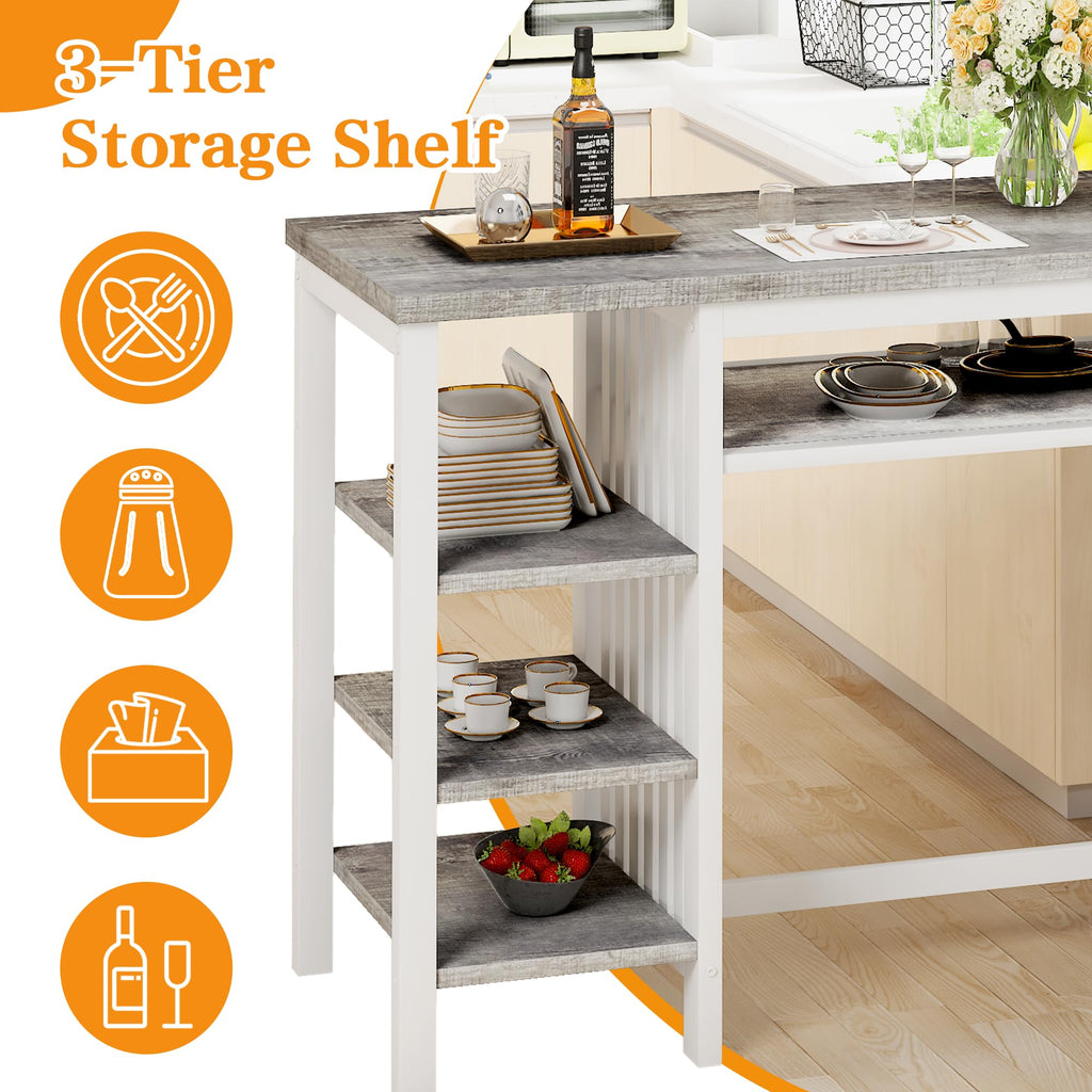 3-Piece Bar Table and Chairs Set, Counter Height Dining Table Set with Storage & 2 Upholstered Stools, Hightop