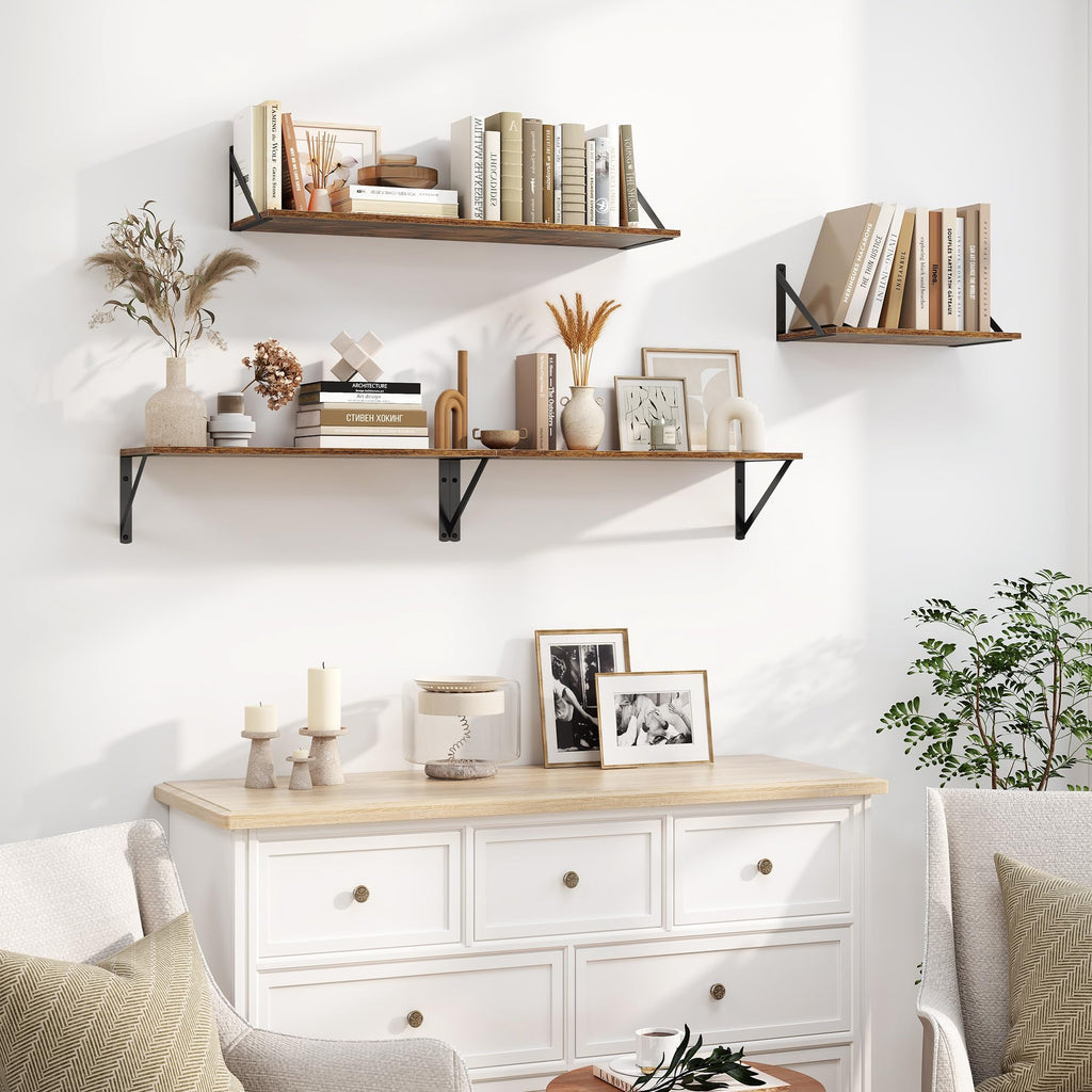 Deep Floating Shelves for Wall, 36W x 8D Wood Wall Shelves Set of 2, Wide Floating Bookshelf and Decor Storage, with