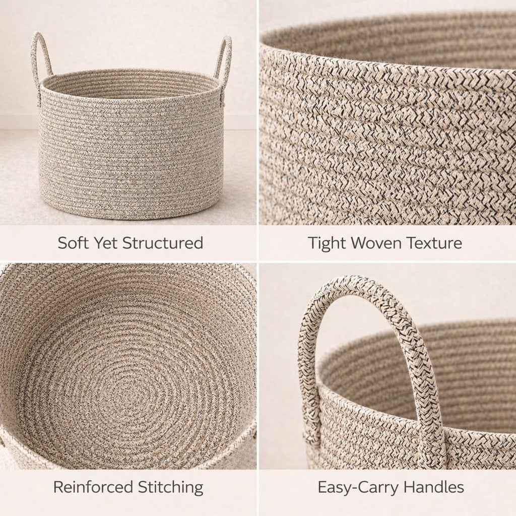 Big Gift Basket Empty Kit, Large Woven Rope Storage Basket, Beige