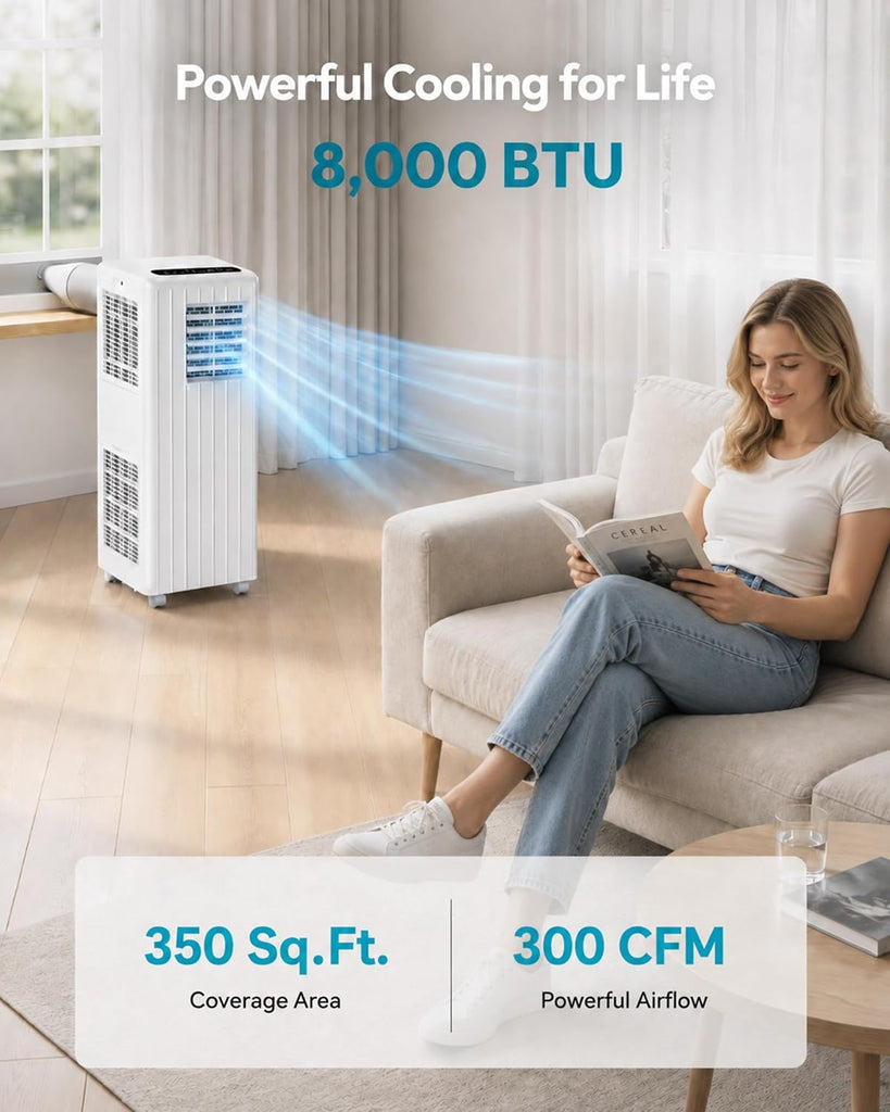 Portable Air Conditioners, 8,000 BTU for Rooms up to 350 Sq.Ft., Smart Compact AC Unit with Cooling, Dehumidifier