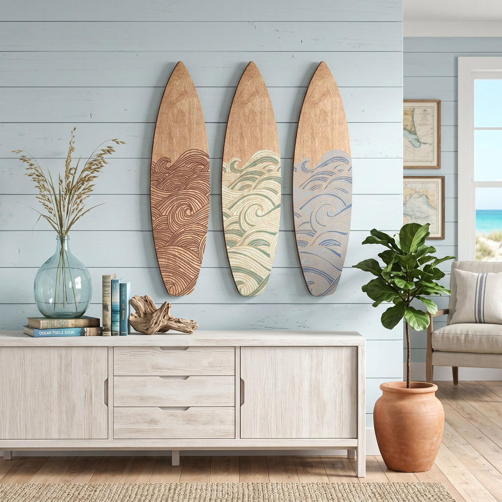 3 Pcs Surfboard Wall Art Decor Mixed Color, 23.62" x 6.69", Wave