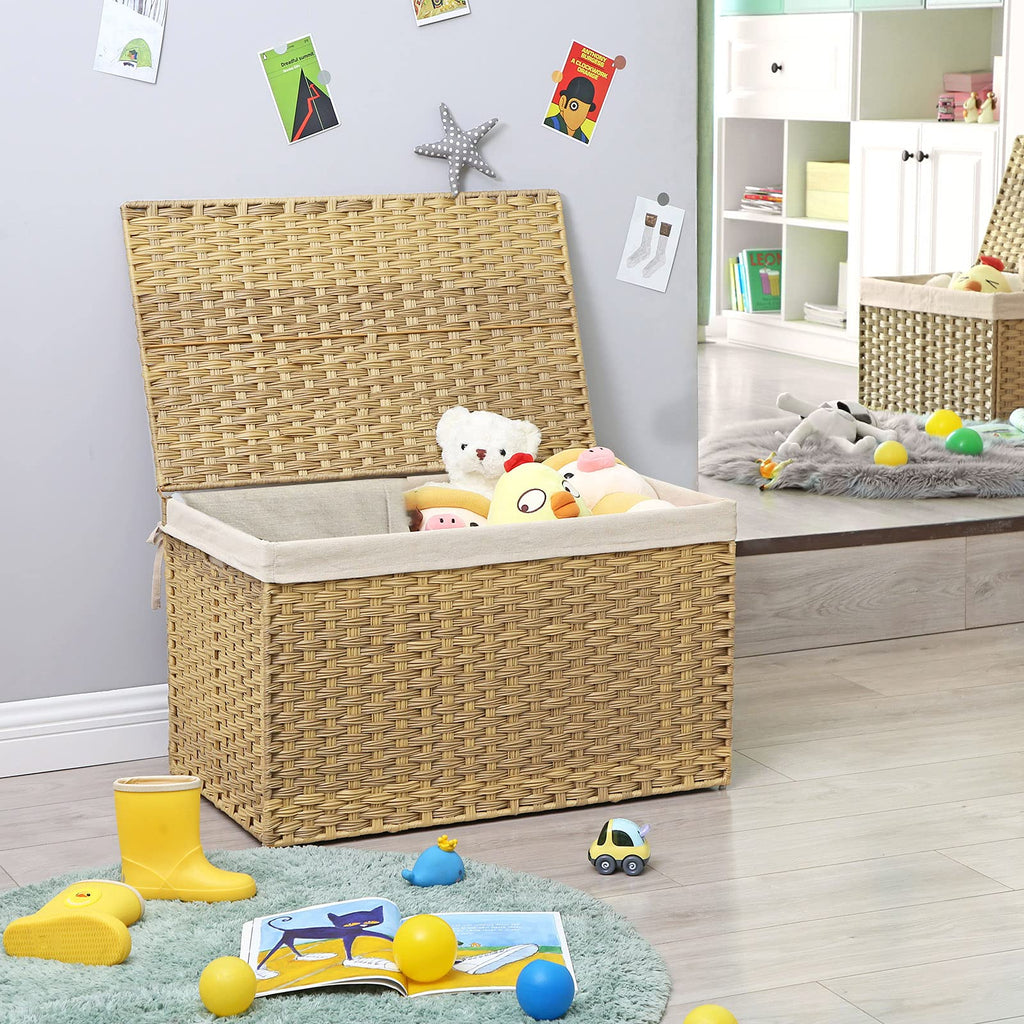 Woven Storage Basket with Lid, 42.3 Gallon (160L), Foldable