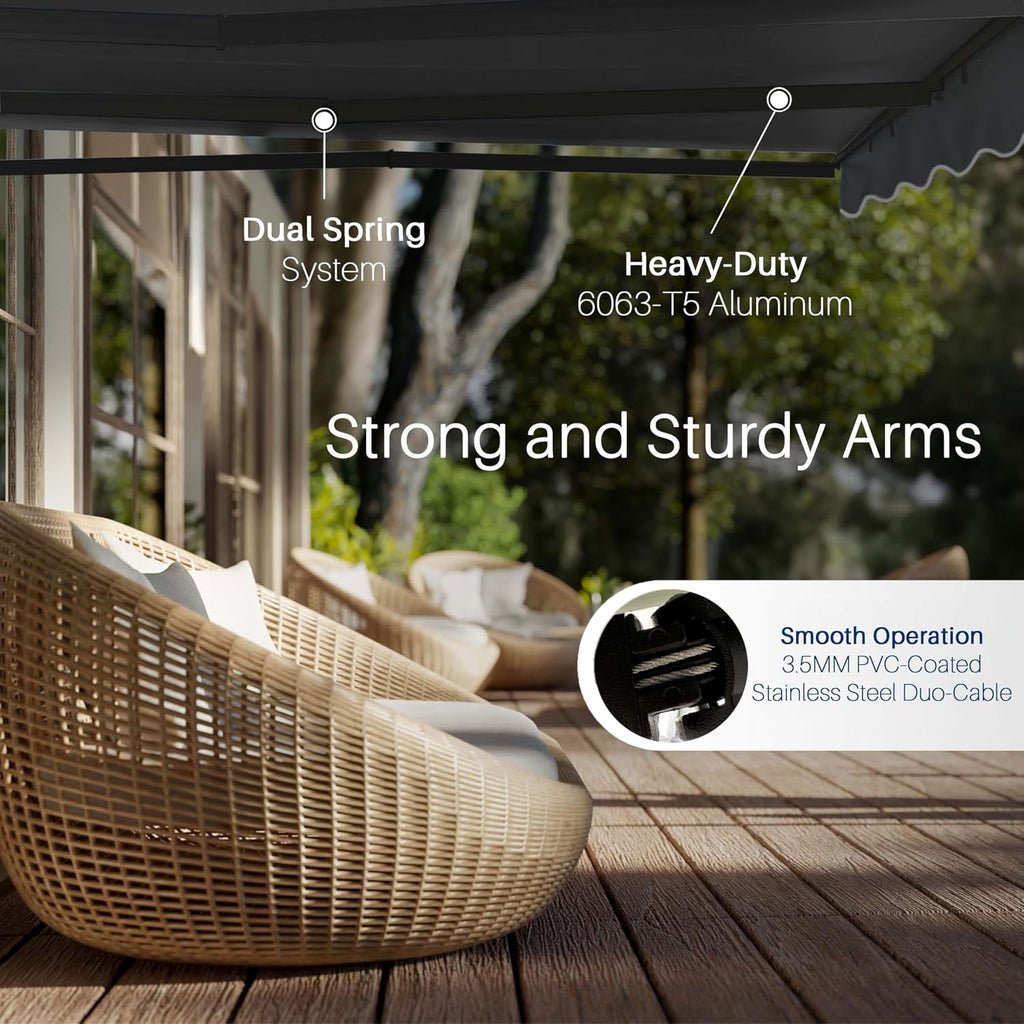 Electric Patio Awning Caribbean Black Frame 16x10 Onyx Black | Retractable sunshade for decks and balconies