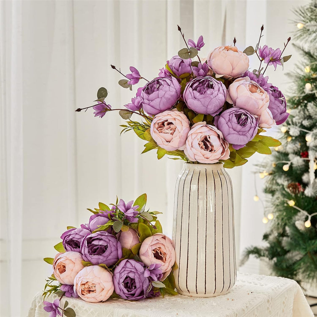 Large Artificial Peony Silk Flower Bouquets Arrangement Wedding Centerpieces (New Purple) - Set of 2