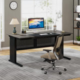 63 Inch Executive Desk with File Cabinet, L Shaped Office Desk with Drawers and Storage Shelves
