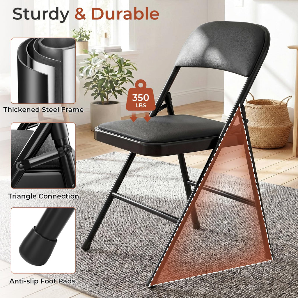 8 Pack Leather Padded Folding Chair w/Reinforced Metal Frame, Black