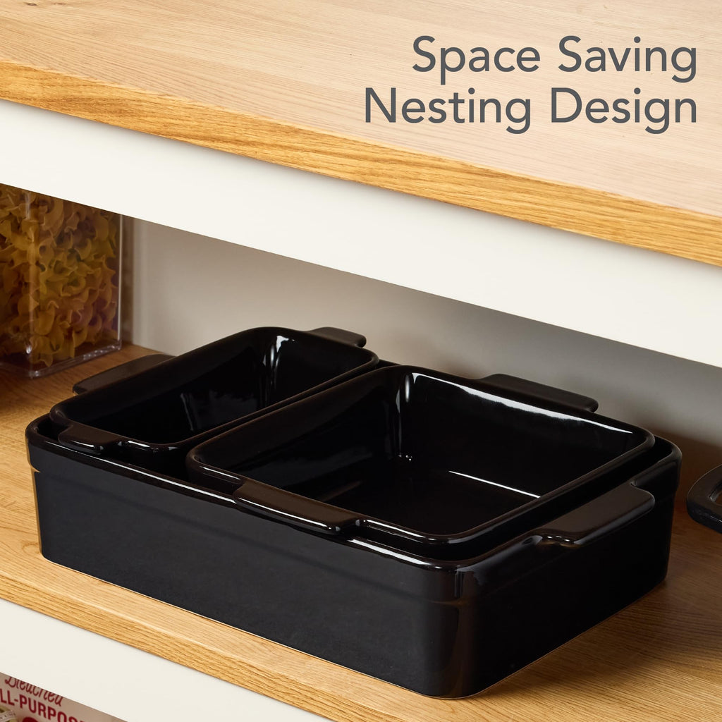 3-Piece Ceramic Casserole Baking Dish Set Black