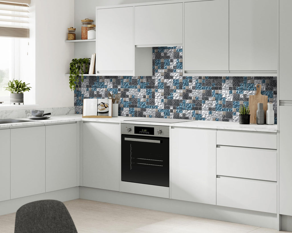 Blue White Glass Tile Bathroom Backsplash Wall Versailles Pattern Mosaic [Set of 5]