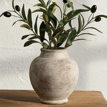 Ceramic Flower Vase, 6 Inch Small Rustic Farmhouse Vase Decorative Vases Home Decor Short Pottery Vases for Bookshelf