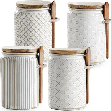 Small Canisters Sets for the Kitchen, 18 oz Sugar Coffee Tea Storage Containers, Ceramic Kitchen Canisters - Set of 4