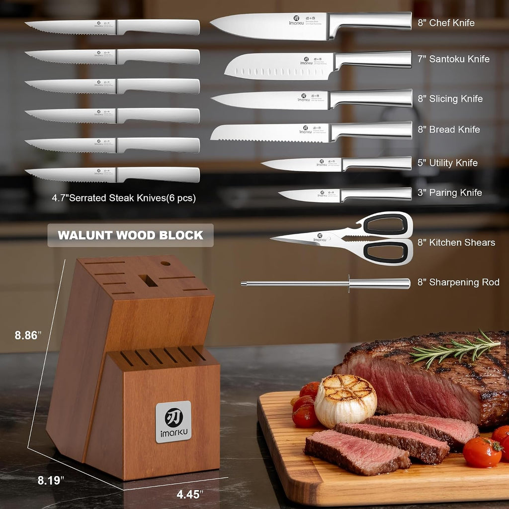 15-Piece Knife Block Set Built-in Sharpener, Japanese High Carbon Stainless Steel Kitchen Knife Set, Dishwasher Safe