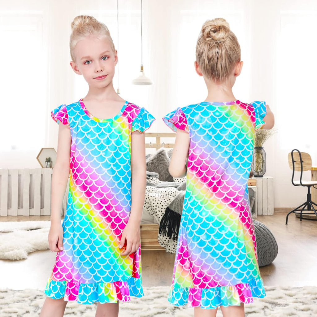 2pcs Girls Nightgowns, Unicorn Nightgown Princess Pajama Dresses for Girls Sleepwear Nightie