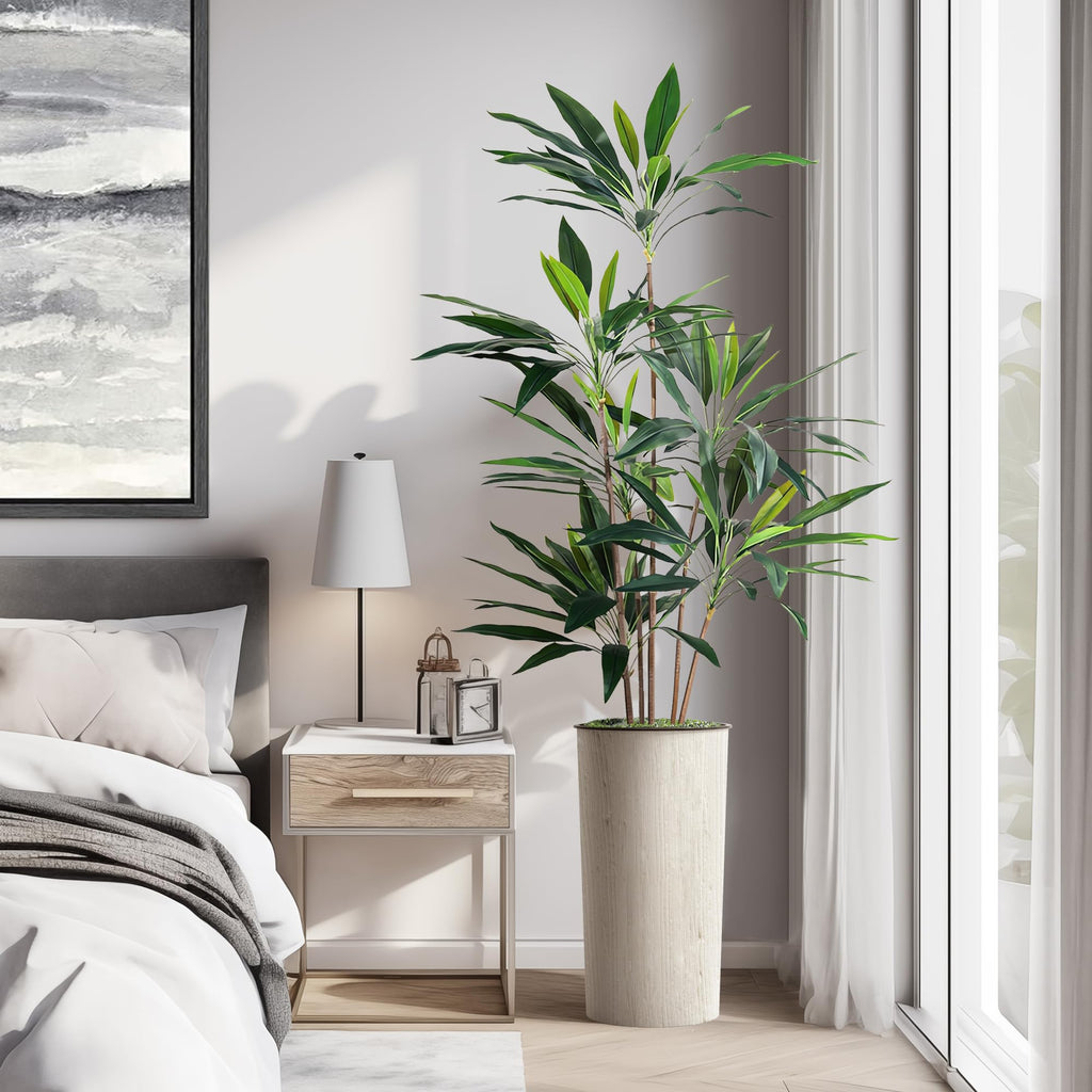 Artificial Tree in Modern Swirl Pattern Planter, Fake Dracaena Tree Silk Tree for Indoor and Outdoor Home Decoration