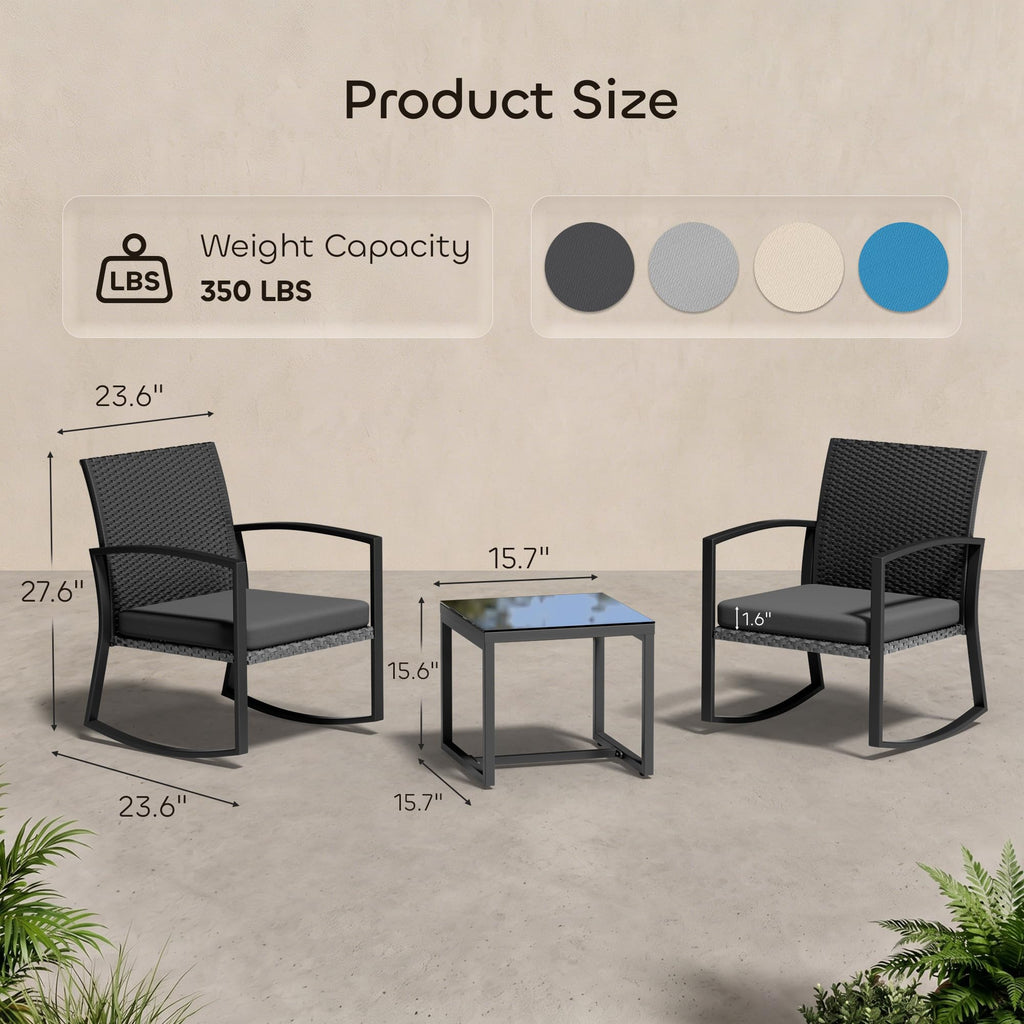 Rocking Bistro Set - Reinforced Steel Frame-3Pieces Patio Furniture Set, Outdoor Rattan Conversation Set with Tempered