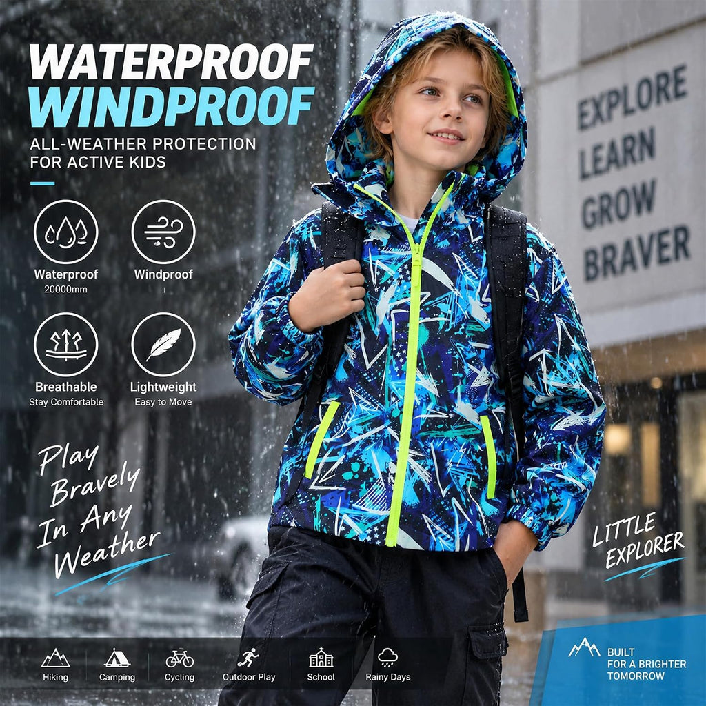 Kids Rain Jacket Waterproof Windbreaker Zipper Coat for Boys Girls