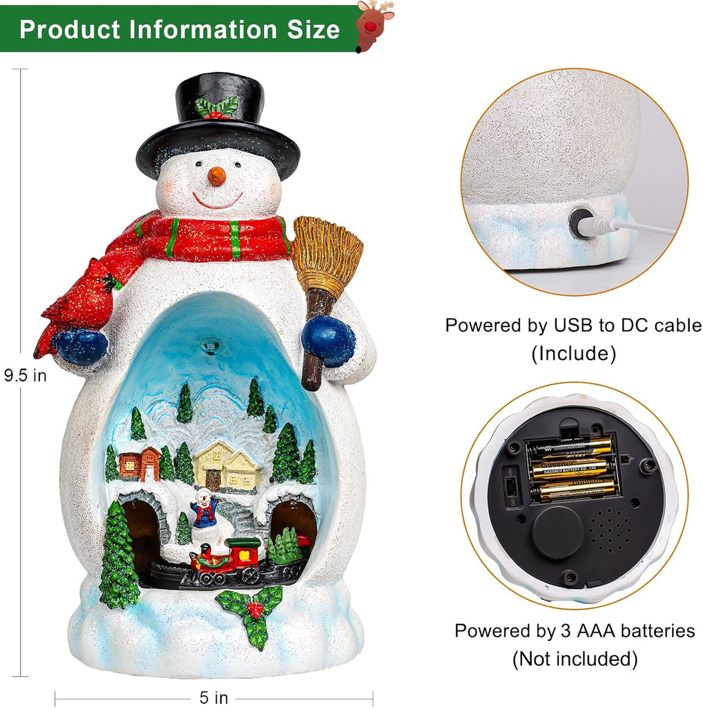 Animated Collection Figurines Musical Christmas Snowman &Cardinal Village Houses with Rotating Train, Lighted