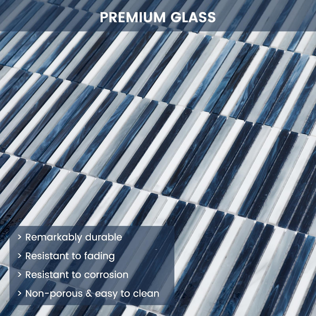 Glass Mosaic Tile Backsplash Dazzling Blue White 12 Inch