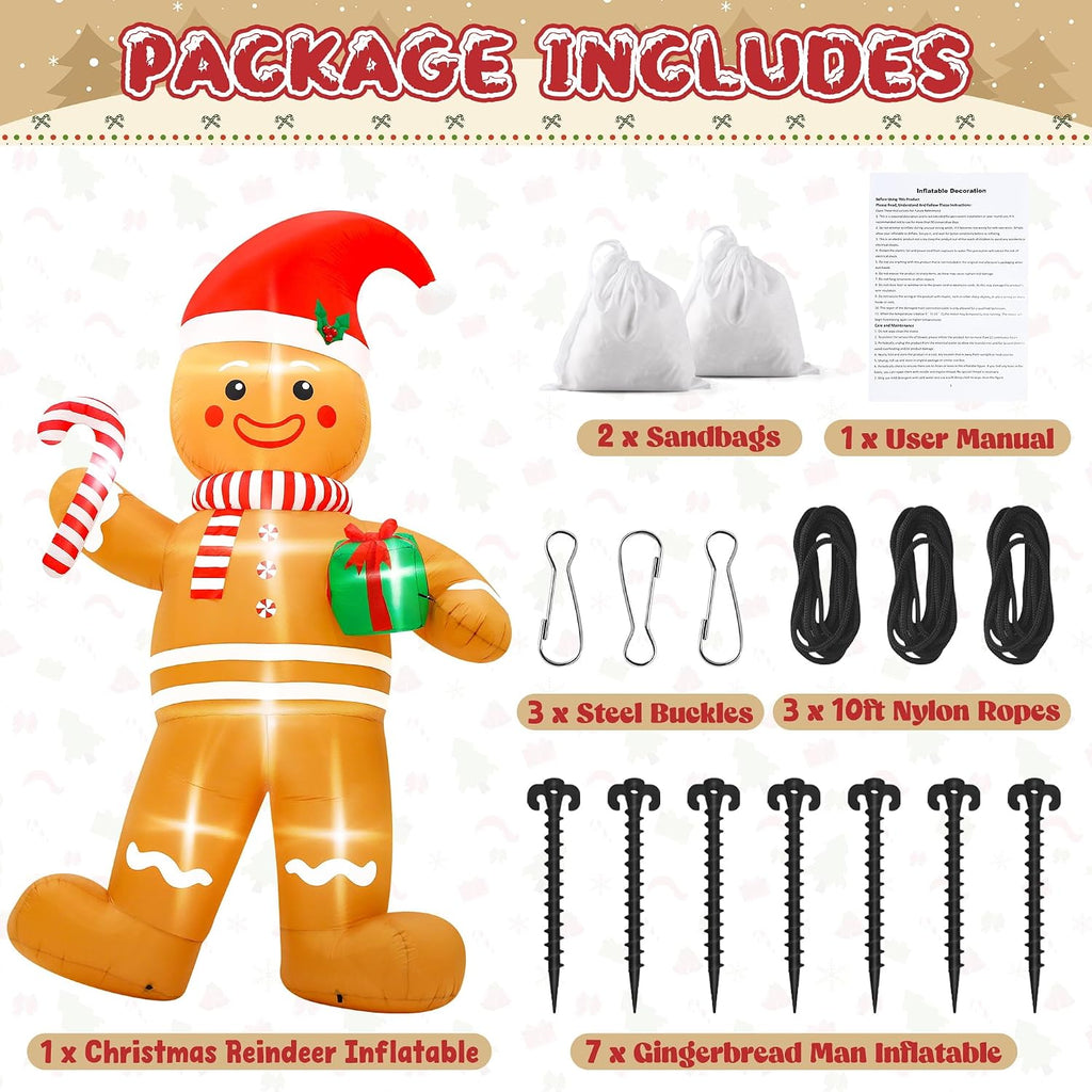 12FT Christmas Inflatables, Giant Blow Up Christmas Gingerbread Man Decor