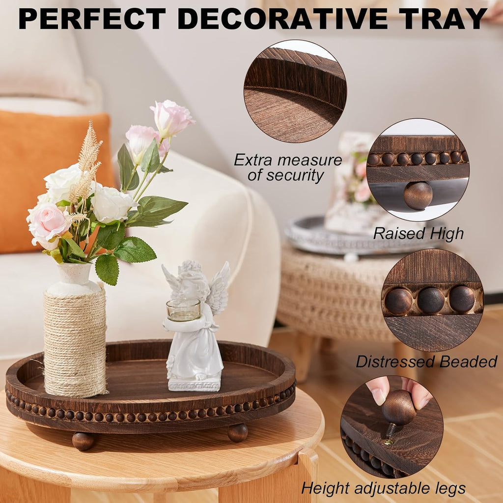 Wooden Decorative Tray for Table: 16×11.8in Wood Beaded Tray | Decor Tray for Coffee Table/Home/Living Room/Bathroom
