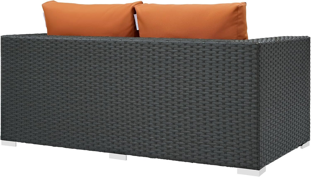 Sojourn Wicker Rattan Outdoor Patio Sunbrella Fabric Loveseat in Canvas Tuscan