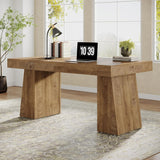 55" Executive Desk, Wooden Office Desk with Double Pedestal, Modern Simple Computer Writing Table, Light Brown