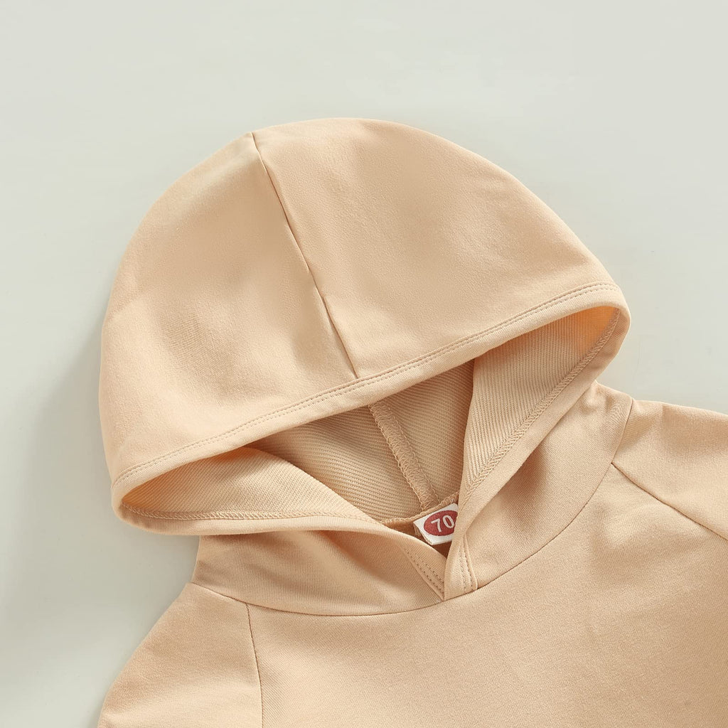 Baby Boy Sweatsuit Outfits Solid Color Hoodie Sweatshirt Sweatpants Toddler Infant Spring Fall Clothes Set (Khaki