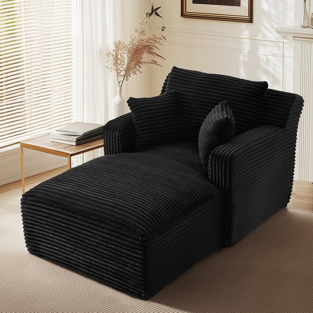 65.4" Chaise Lounge Chair Indoor, Oversized Boneless Couch | No Assembly|3 Pillows|Plush Corduroy|Upholstered Sofa