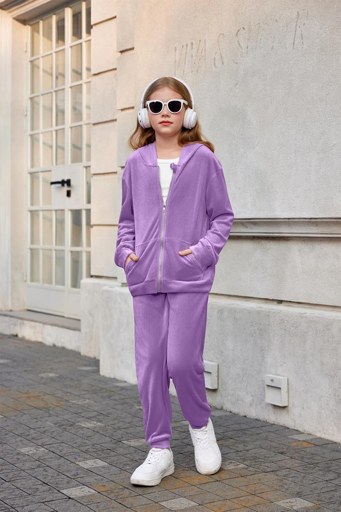 2 Piece Outfits for Girls Kids Velour Tracksuit and Jogger Set