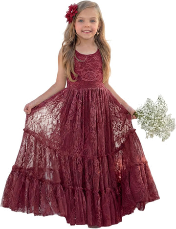 Flower Girl Dress Ruffle Lace Boho Toddler Dresses Sleeveless