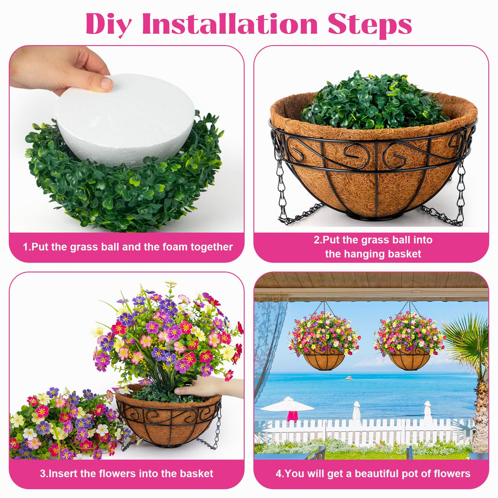 Artificial Hanging Flowers with Basket, Mixed Color