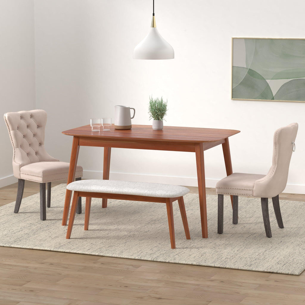 Beige Velvet Dining Chairs Set of 4, Elegant Tufted & Nailhead, Wood Legs