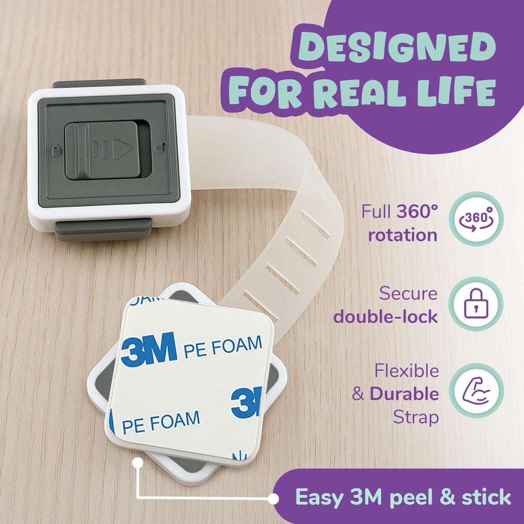 Child Safety Locks (4-Pack) - Baby Proof Cabinets, Drawers, Toilets & Appliances- Adjustable Strap Length, Double