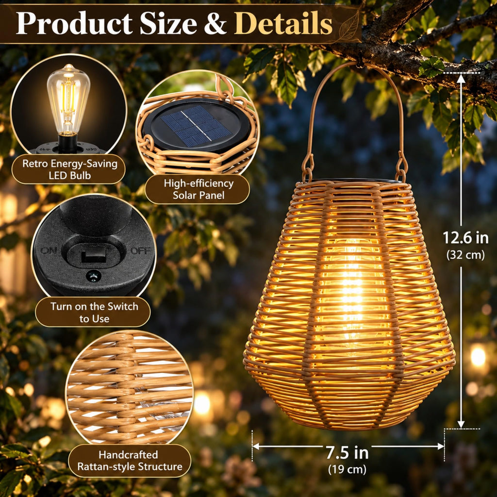 Solar Lanterns Outdoor 2 Pack Rattan Hanging & Table Decor Lights