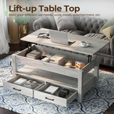 Coffee Table, Lift Top Coffee Table with Drawers and Hidden Compartment, Living Room Table with Wooden Lift Tabletop
