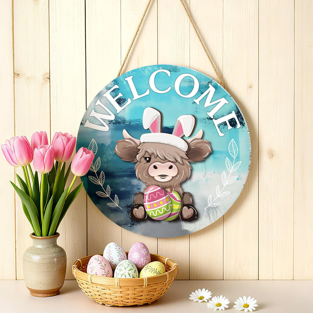 35 Pcs Fall Interchangeable Highland Cow Welcome Sign, Lake Blue