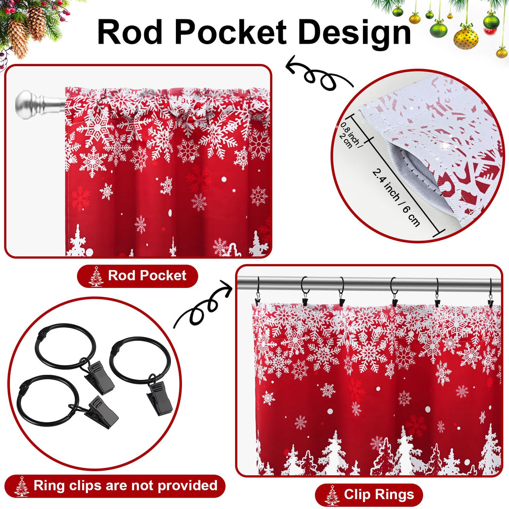 Christmas Valances for Windows Red Kitchen Curtains Snowflake Valances Blackout Window Valance Rod Pocket Xmas