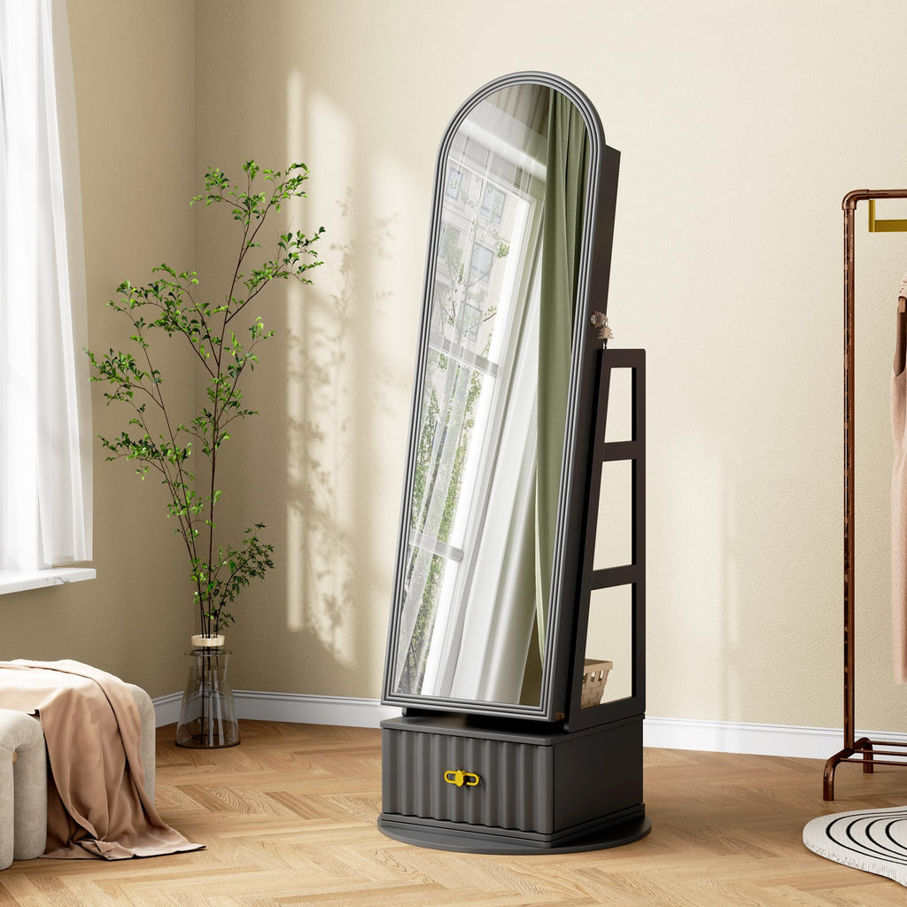 Arched LED Mirror Jewelry Cabinet, Standing Jewelry Armoire, Black